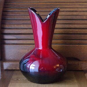 Red and Black Vase, Red Over Black 10" Vase, Danesi Arts Pottery, 1960s Fat Lava